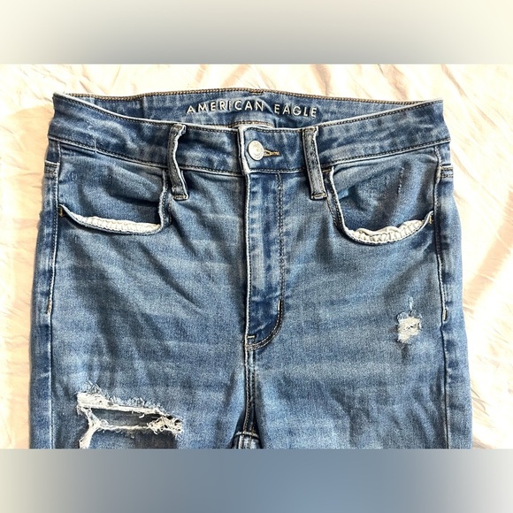 American Eagle Distressed Super Hi-Rise Jegging Blue Jeans Women’s Size 6 - Picture 4 of 16